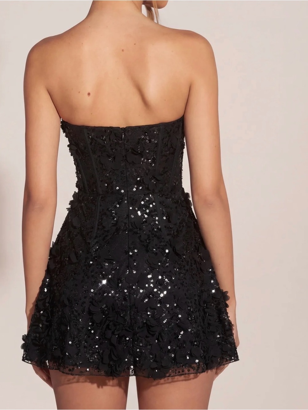 Oh Polly Black Strapless Sequin & Applique Mini Dress